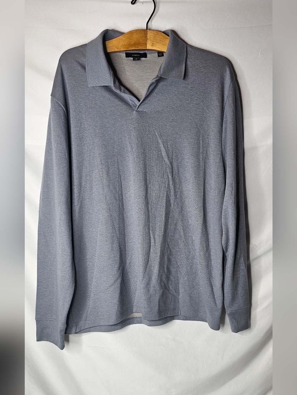 Vince Men's Large Heather Gray Long Sleeve Polo Shirt Cotton Blend Jersey